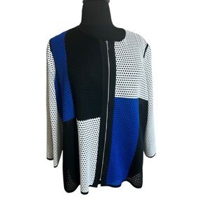 Ming Wang NWT Color Block Zip Cardigan Jacket Open Mesh Knit Heritage Fit 2X